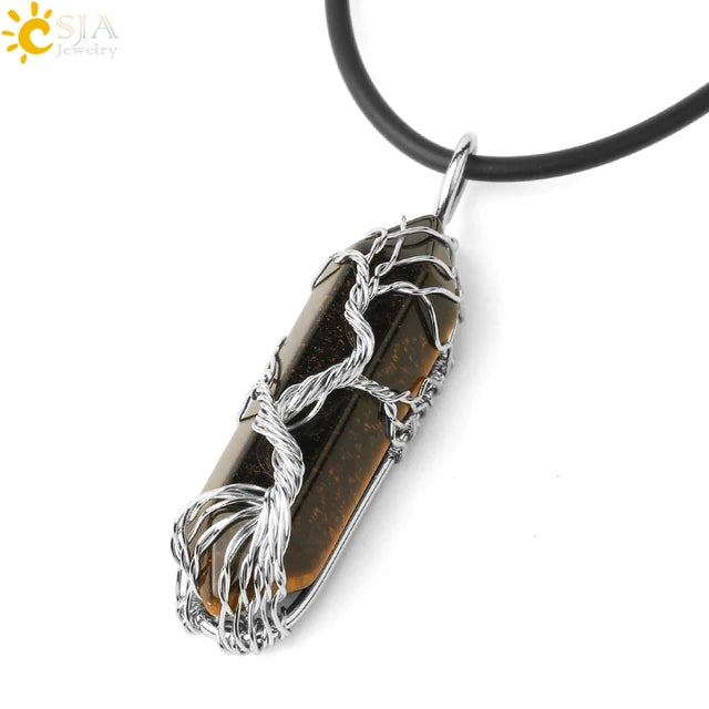 Natural Crystal Pendant Hexagonal Wire Wrapped Style