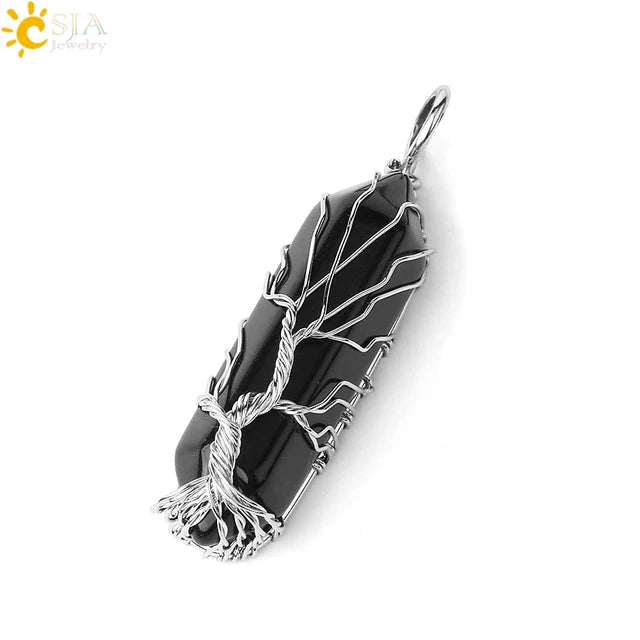 Natural Crystal Pendant Hexagonal Wire Wrapped Style