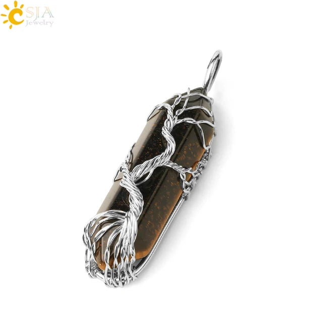 Natural Crystal Pendant Hexagonal Wire Wrapped Style