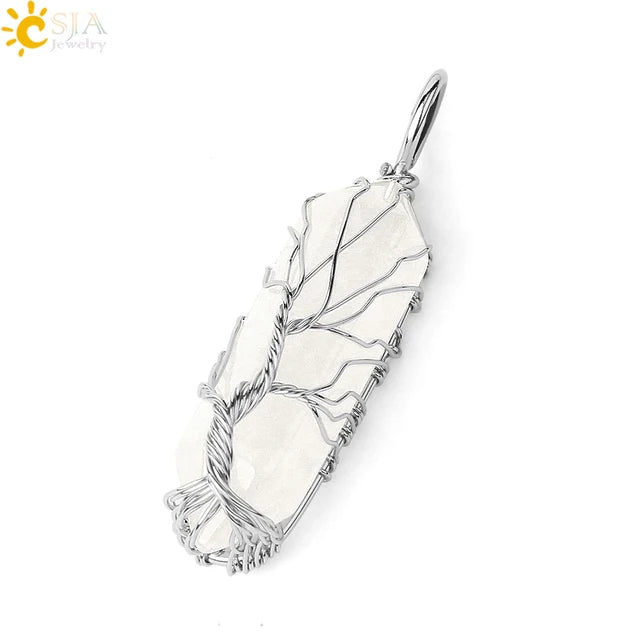 Natural Crystal Pendant Hexagonal Wire Wrapped Style
