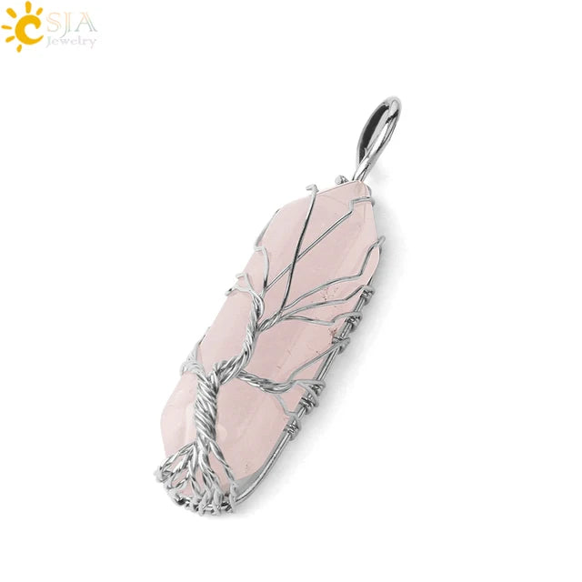 Natural Crystal Pendant Hexagonal Wire Wrapped Style