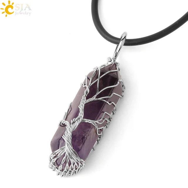 Natural Crystal Pendant Hexagonal Wire Wrapped Style