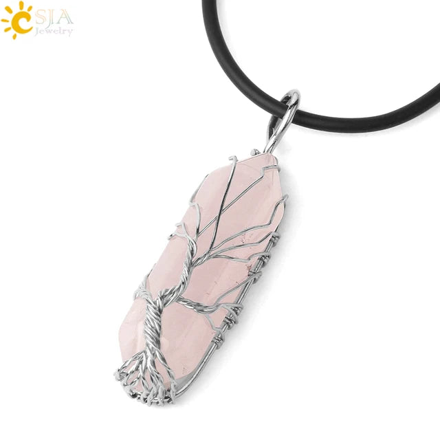 Natural Crystal Pendant Hexagonal Wire Wrapped Style