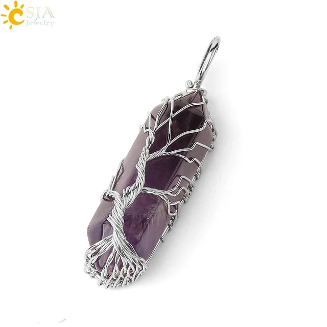 Natural Crystal Pendant Hexagonal Wire Wrapped Style