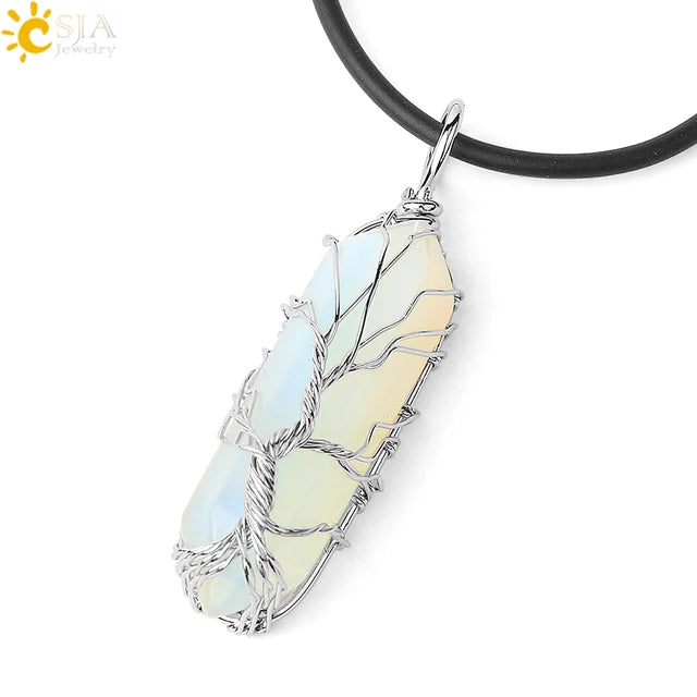 Natural Crystal Pendant Hexagonal Wire Wrapped Style