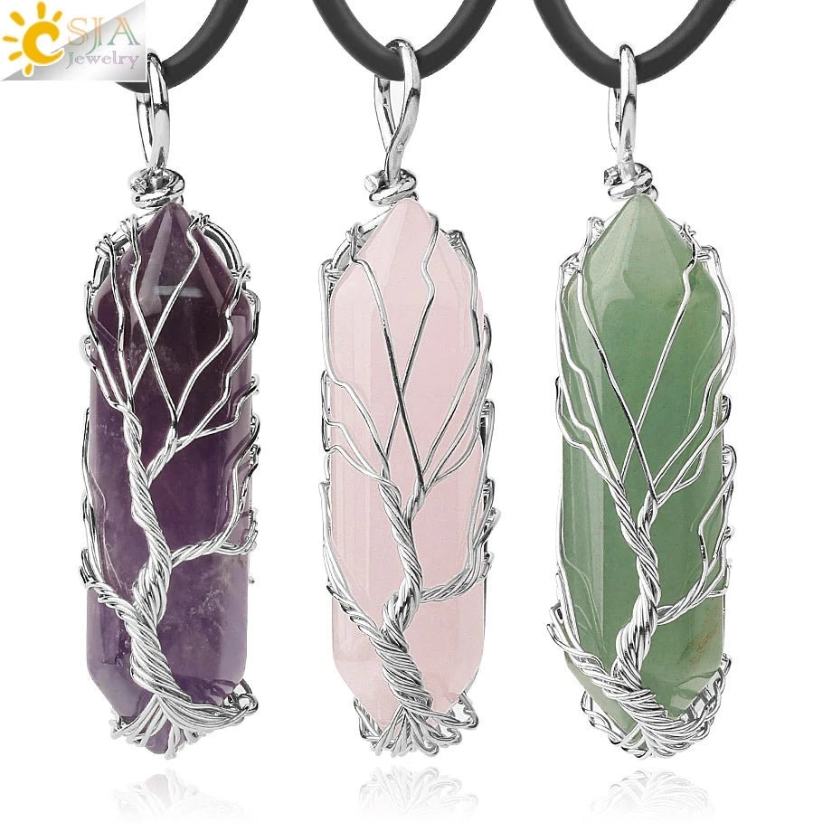 Natural Crystal Pendant Hexagonal Wire Wrapped Style