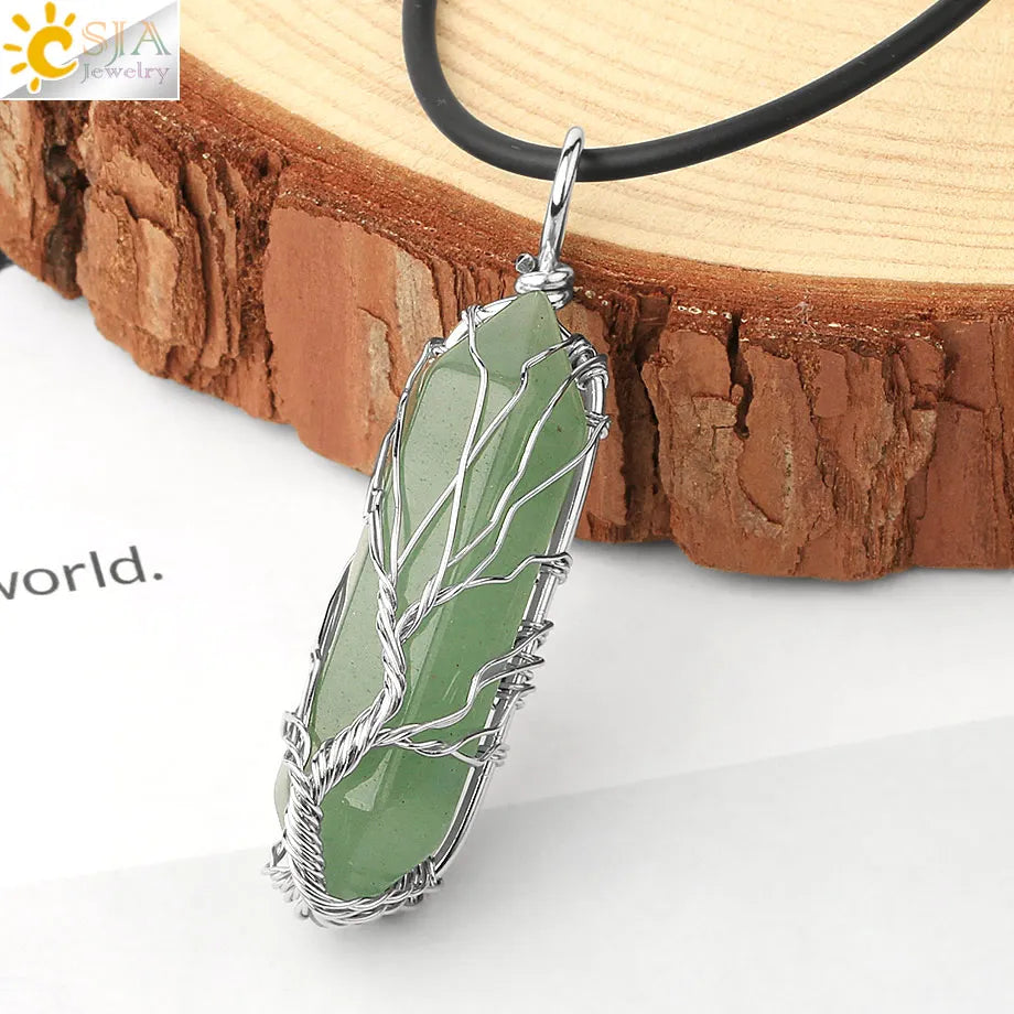 Natural Crystal Pendant Hexagonal Wire Wrapped Style