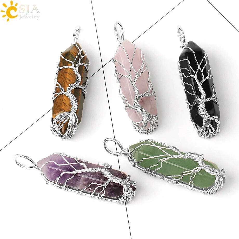 Natural Crystal Pendant Hexagonal Wire Wrapped Style