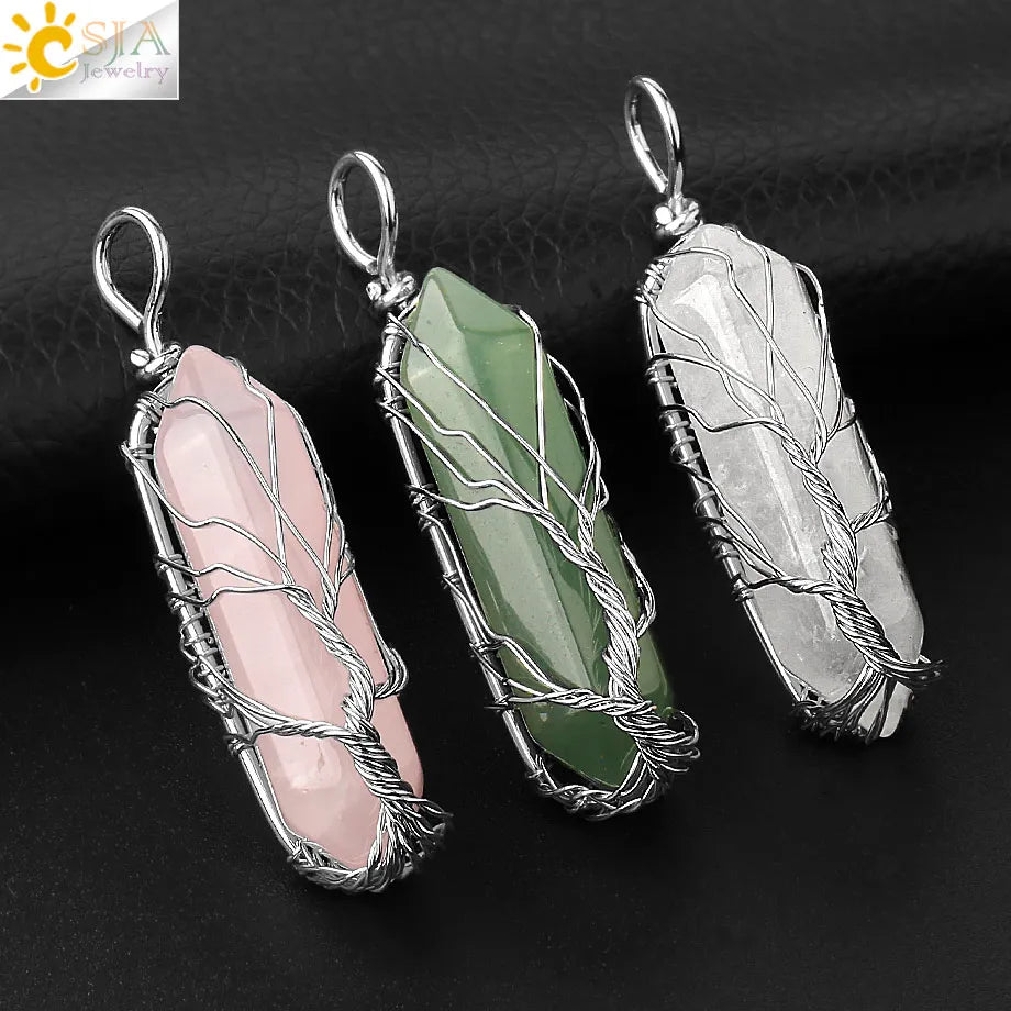 Natural Crystal Pendant Hexagonal Wire Wrapped Style