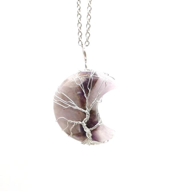 Winding Moon Natural Stone Wrapped Pendant