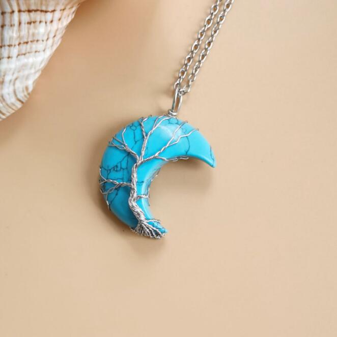 Winding Moon Natural Stone Wrapped Pendant