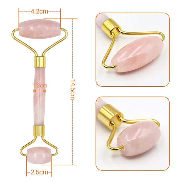 Face Massager Roller - Rose Quartz Jade Stone Crystal