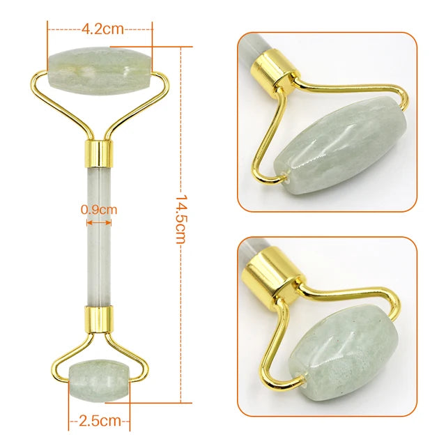 Face Massager Roller - Rose Quartz Jade Stone Crystal