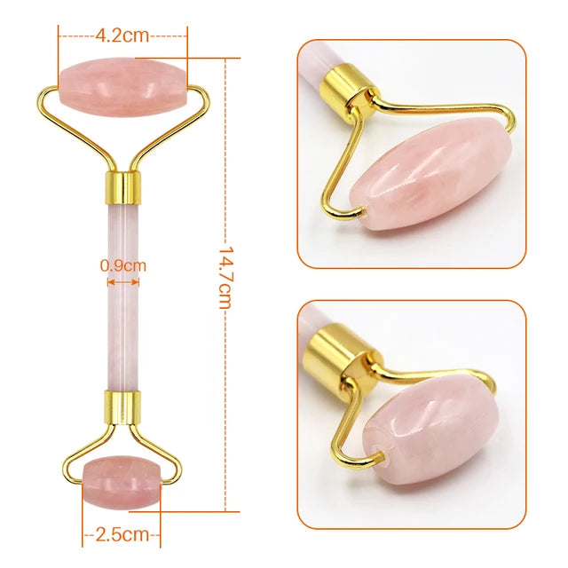 Face Massager Roller - Rose Quartz Jade Stone Crystal