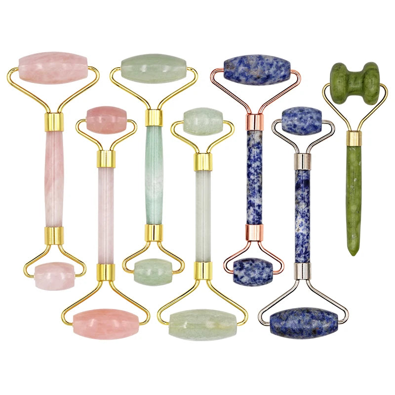 Face Massager Roller - Rose Quartz Jade Stone Crystal