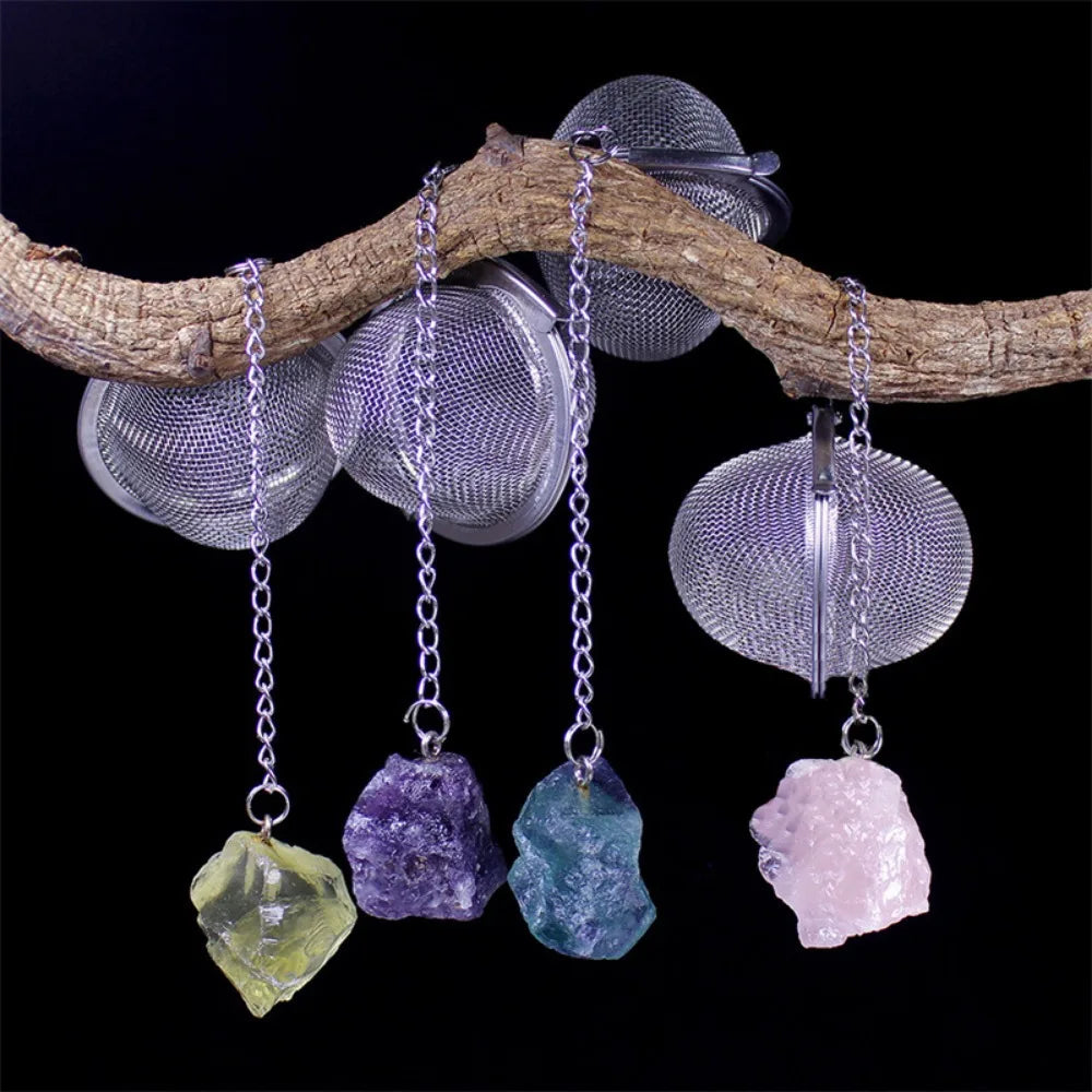 Natural Crystal Stone Tea Infuser With Chain - Chunky Stone