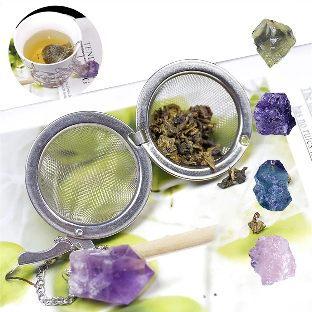 Natural Crystal Stone Tea Infuser With Chain - Chunky Stone
