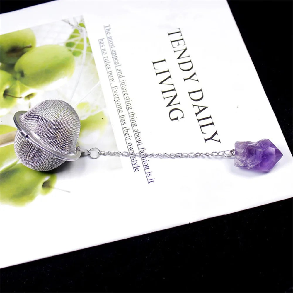 Natural Crystal Stone Tea Infuser With Chain - Chunky Stone