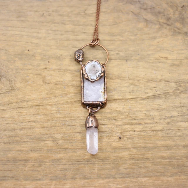 Natural Stone - Antique style Soldered Metallic Pendant