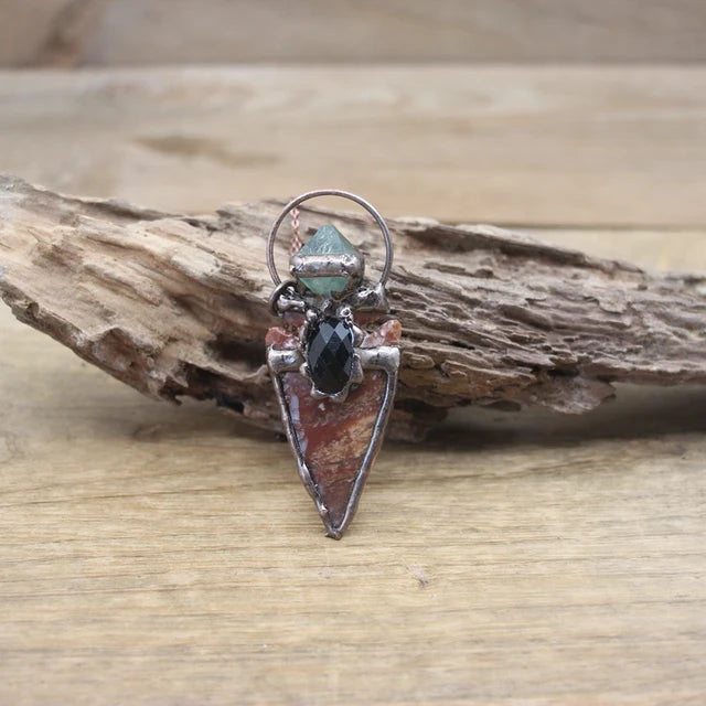 Natural Stone - Antique style Soldered Metallic Pendant