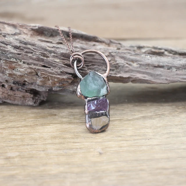 Natural Stone - Antique style Soldered Metallic Pendant