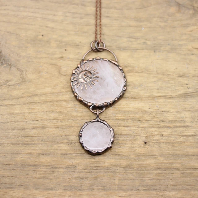Natural Stone - Antique style Soldered Metallic Pendant