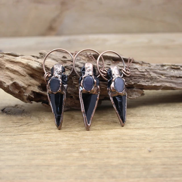 Natural Stone - Antique style Soldered Metallic Pendant