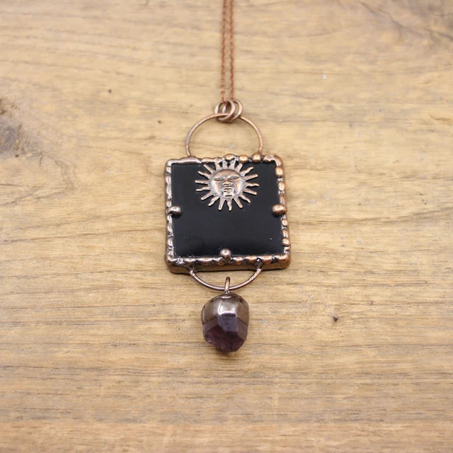 Natural Stone - Antique style Soldered Metallic Pendant