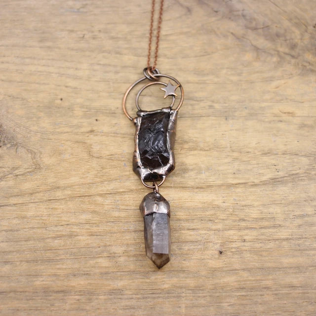Natural Stone - Antique style Soldered Metallic Pendant