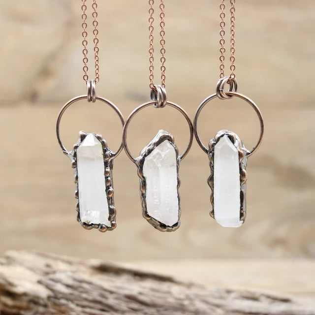 Natural Stone - Antique style Soldered Metallic Pendant