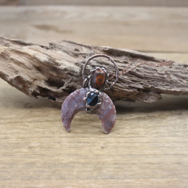 Natural Stone - Antique style Soldered Metallic Pendant