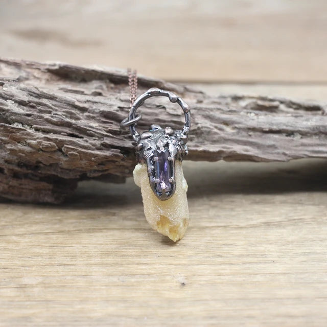 Natural Stone - Antique style Soldered Metallic Pendant