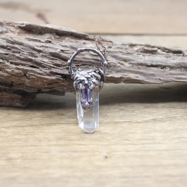 Natural Stone - Antique style Soldered Metallic Pendant