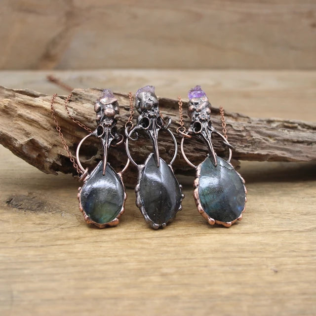 Natural Stone - Antique style Soldered Metallic Pendant