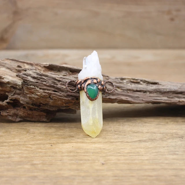 Natural Stone - Antique style Soldered Metallic Pendant
