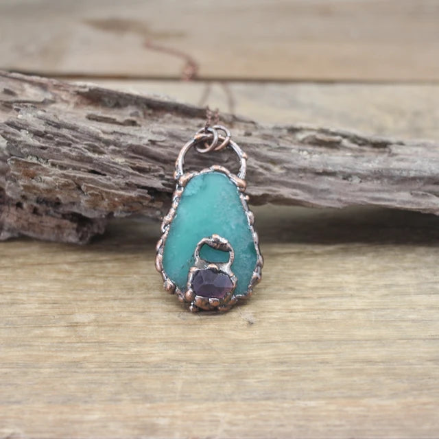 Natural Stone - Antique style Soldered Metallic Pendant