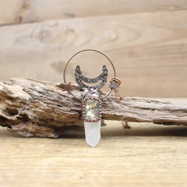 Natural Stone - Antique style Soldered Metallic Pendant