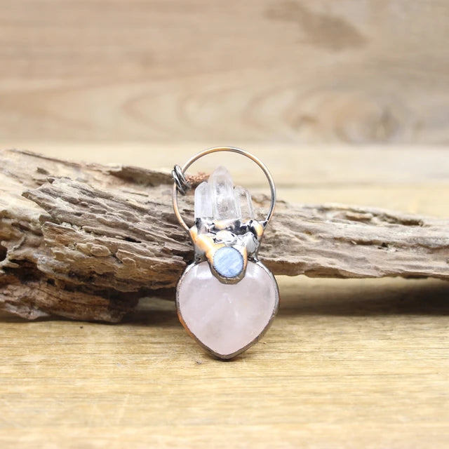 Natural Stone - Antique style Soldered Metallic Pendant