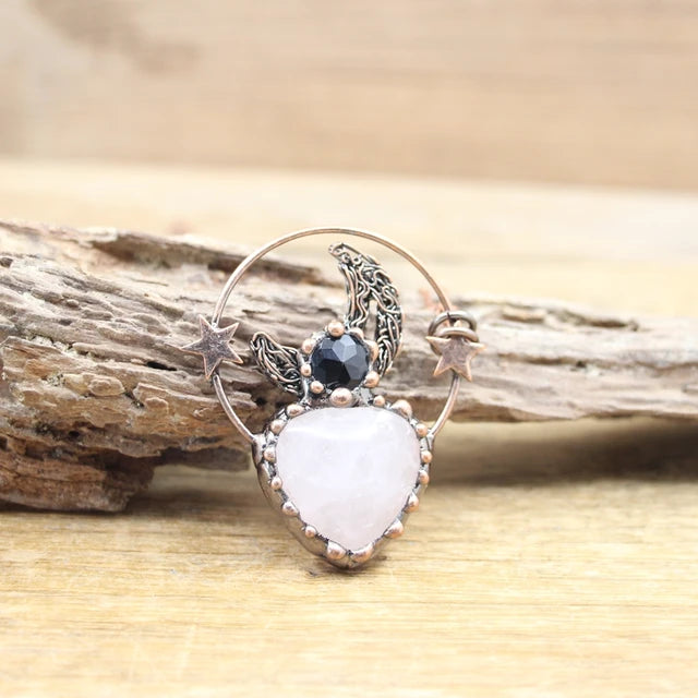 Natural Stone - Antique style Soldered Metallic Pendant