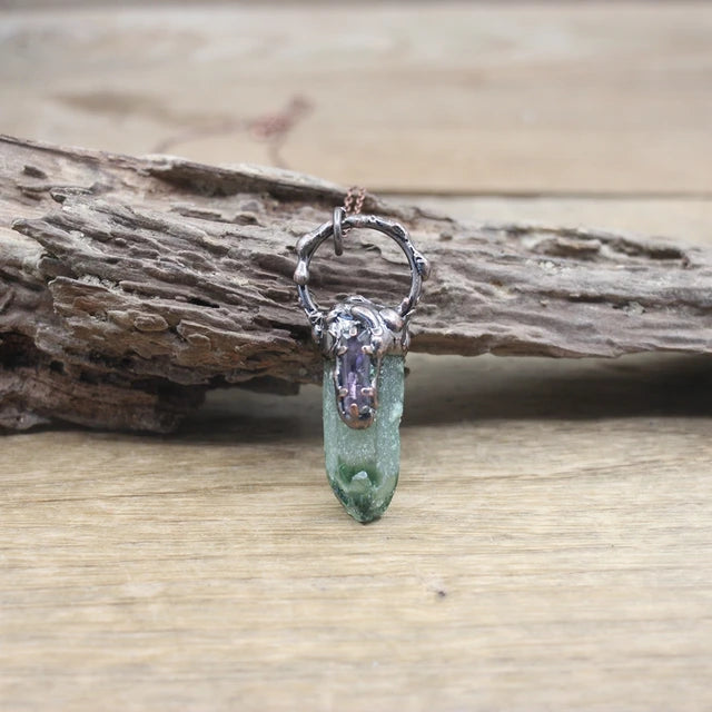 Natural Stone - Antique style Soldered Metallic Pendant