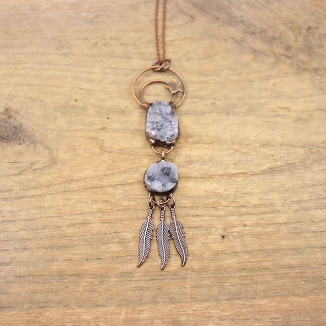 Natural Stone - Antique style Soldered Metallic Pendant