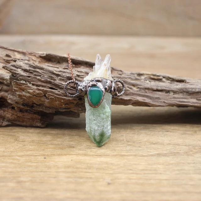 Natural Stone - Antique style Soldered Metallic Pendant