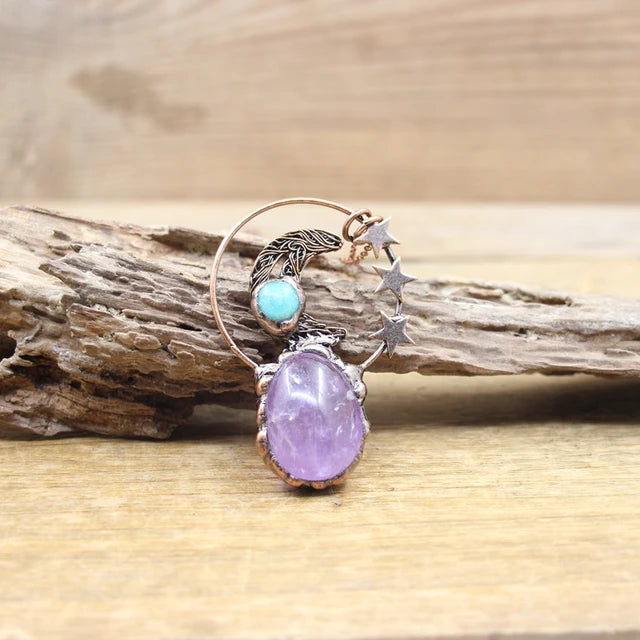 Natural Stone - Antique style Soldered Metallic Pendant