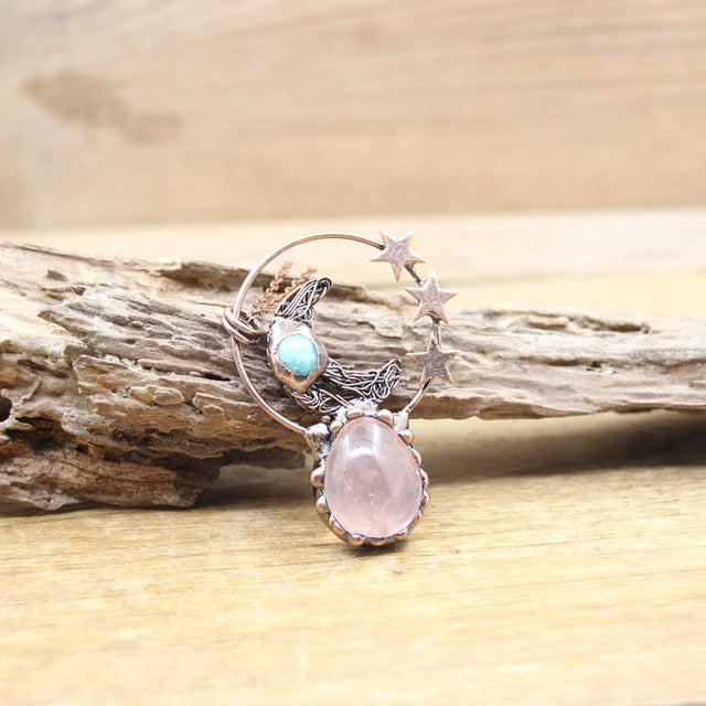 Natural Stone - Antique style Soldered Metallic Pendant