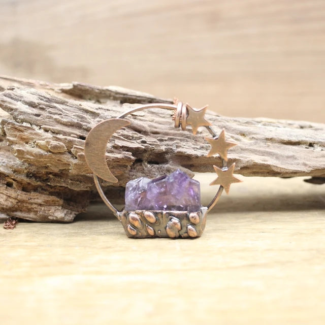Natural Stone - Antique style Soldered Metallic Pendant