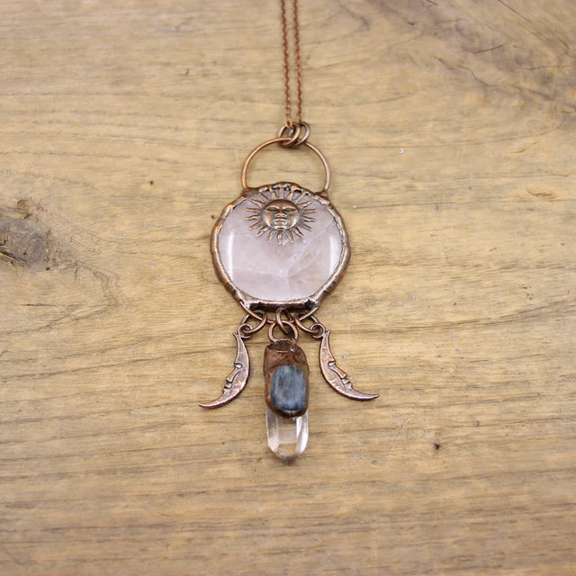 Natural Stone - Antique style Soldered Metallic Pendant