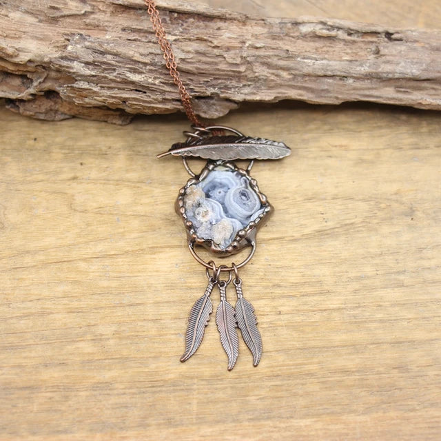 Natural Stone - Antique style Soldered Metallic Pendant