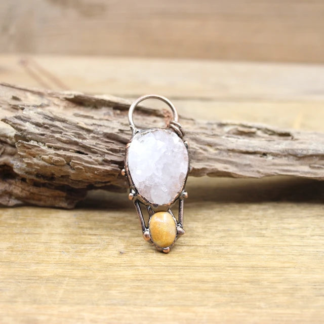 Natural Stone - Antique style Soldered Metallic Pendant