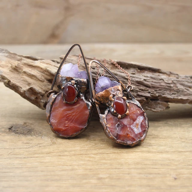 Natural Stone - Antique style Soldered Metallic Pendant