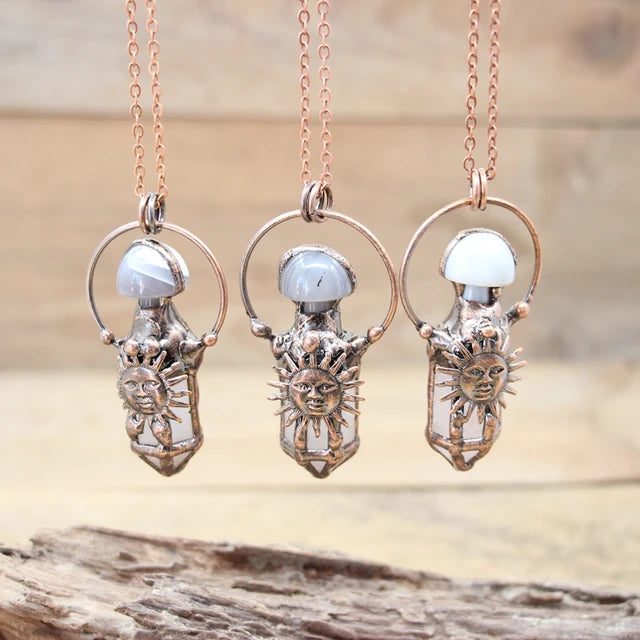 Natural Stone - Antique style Soldered Metallic Pendant